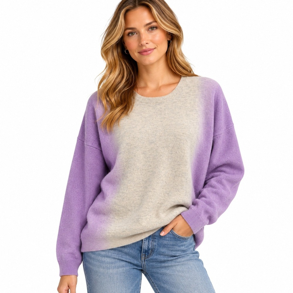 Vince Wool Cashmere Sweater XL Purple Cream Ombre Minimalist Luxury Preppy